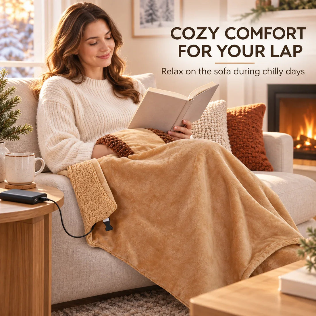 USB Heated Throw Blanket – Power Bank Powered (Blackout Warmth)