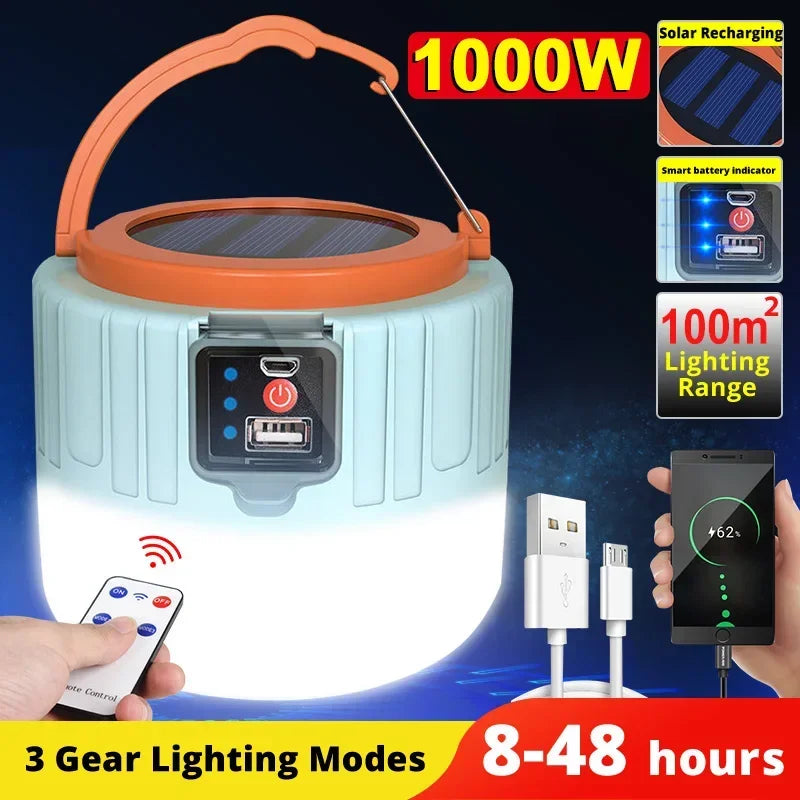 Rechargeable Power Bank Lantern with Remote – Solar/USB Blackout Light