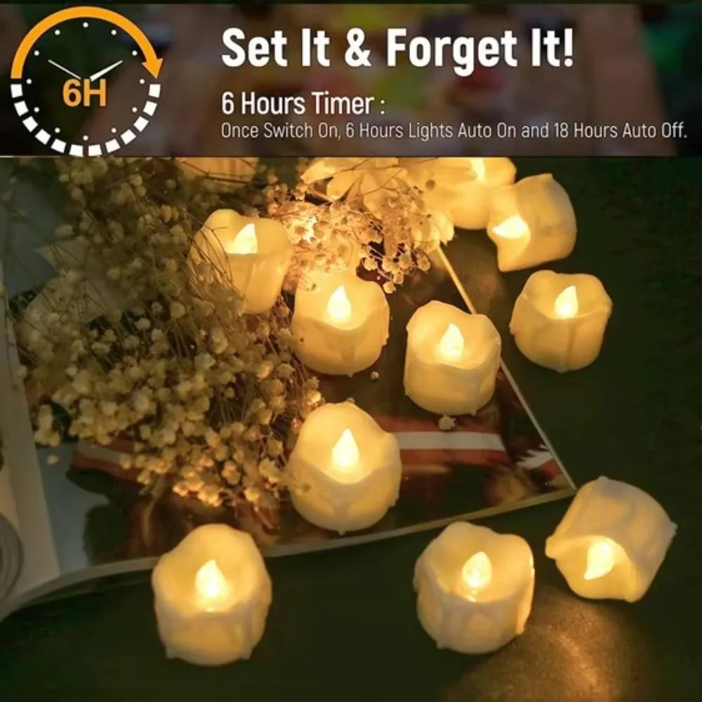 Flameless LED Tea Lights with 6-Hour Timer (12-Pack)