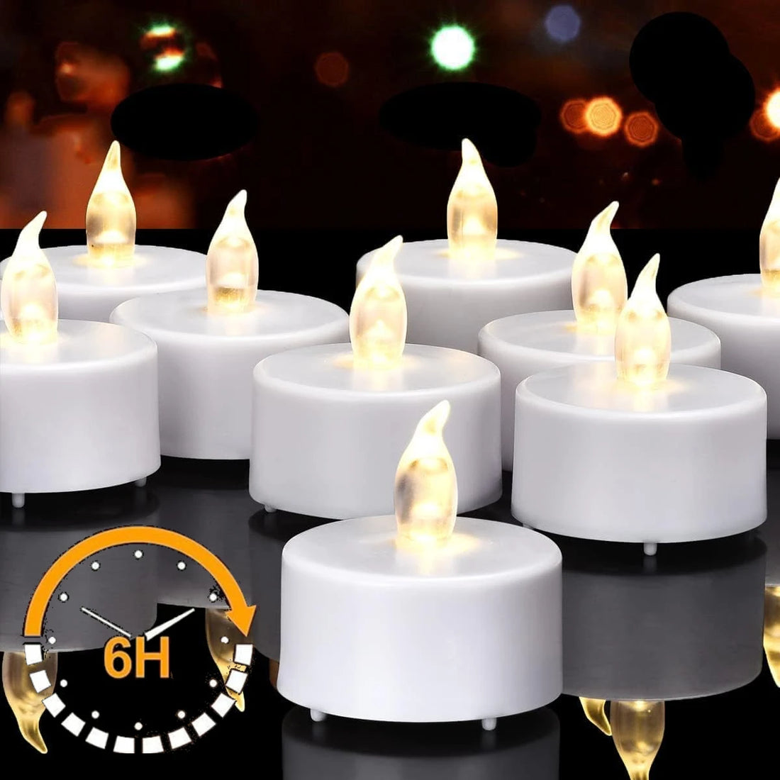 Flameless LED Tea Lights with 6-Hour Timer (12-Pack)