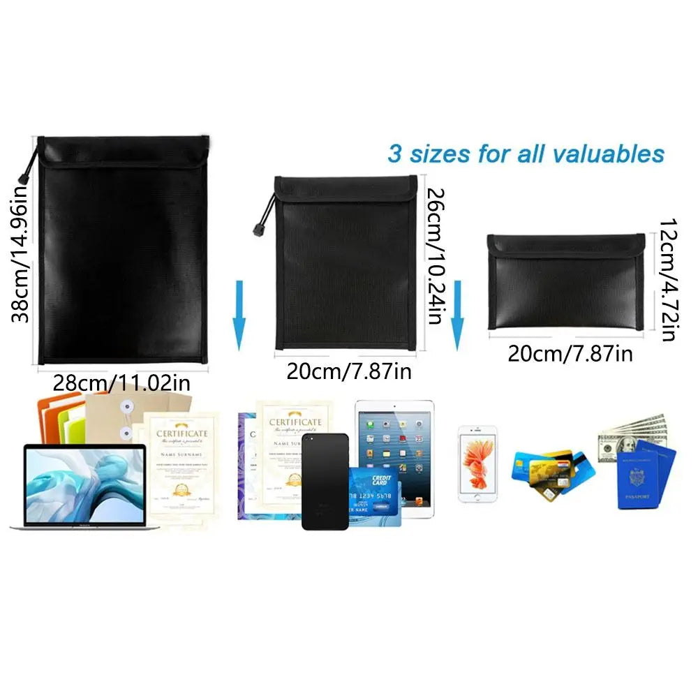 Waterproof Fireproof Document Bag S/M/L Zipper Closure Safety Cash Storage Pouch Heat-resistant Portable