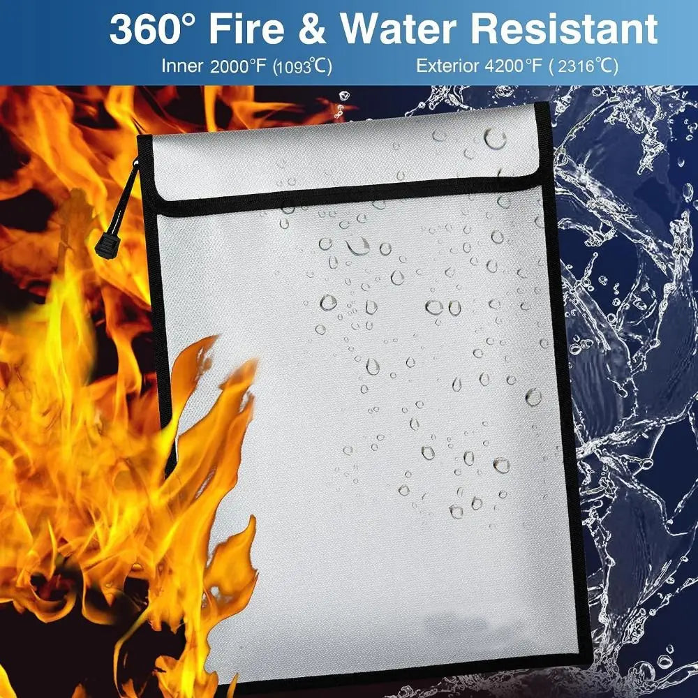 Waterproof Fireproof Document Bag S/M/L Zipper Closure Safety Cash Storage Pouch Heat-resistant Portable