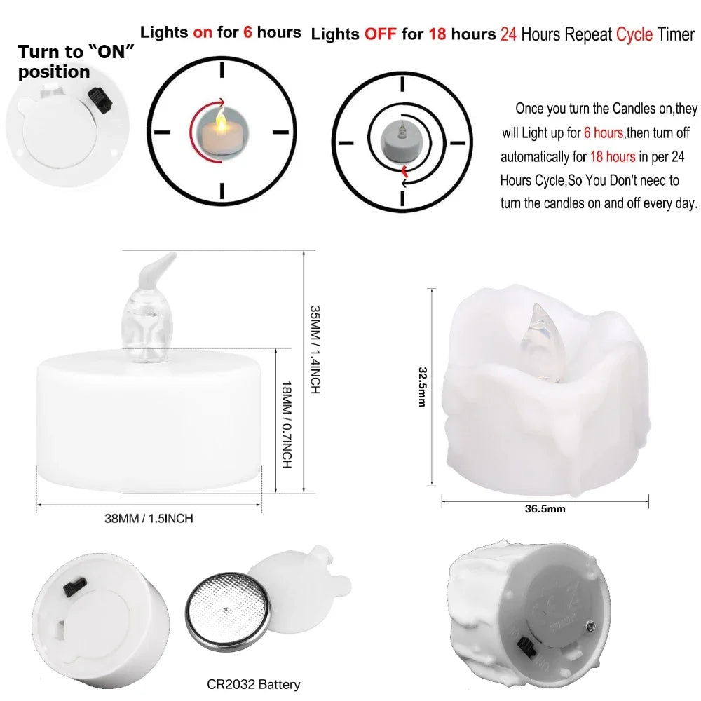 Flameless LED Tea Lights with 6-Hour Timer (12-Pack)