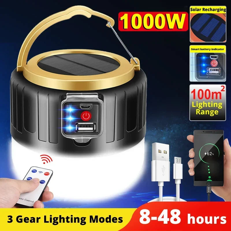 Rechargeable Power Bank Lantern with Remote – Solar/USB Blackout Light