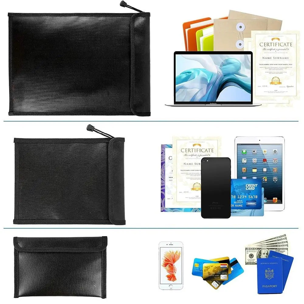 Waterproof Fireproof Document Bag S/M/L Zipper Closure Safety Cash Storage Pouch Heat-resistant Portable