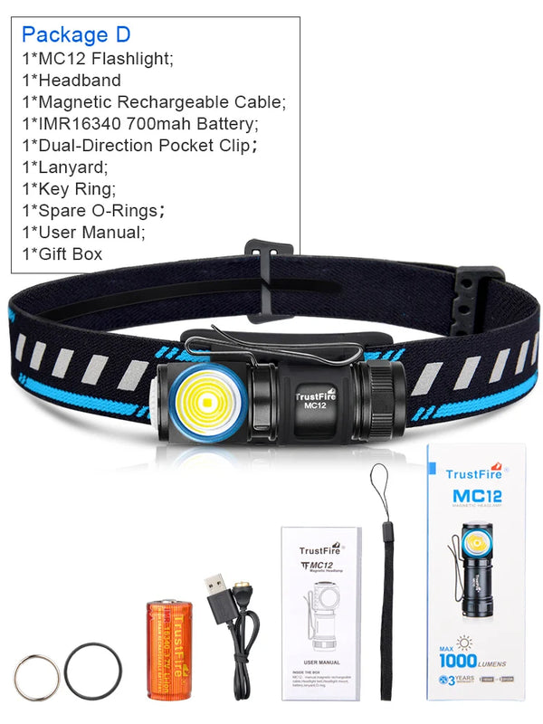 Magnetic Rechargeable Head Torch, 1000lm